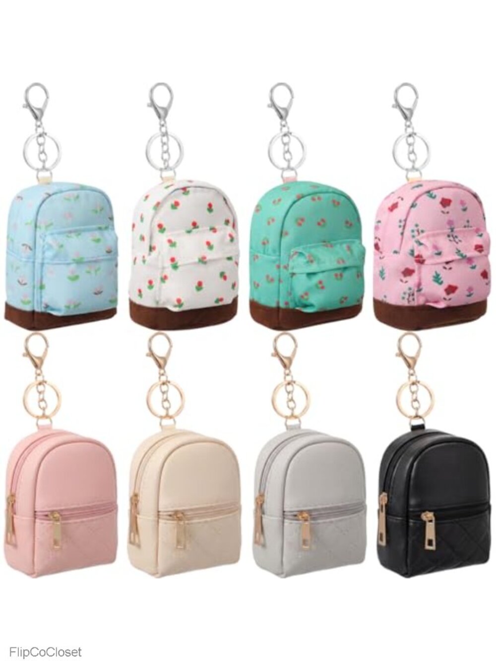 Mini Backpack Keychain Coin Purse Wallet Set of 8 PU Leather and Fabric